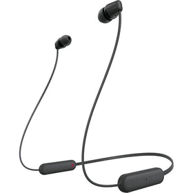 Sony WI-C100 front view showing earbuds and neckband benefit comfortable wear