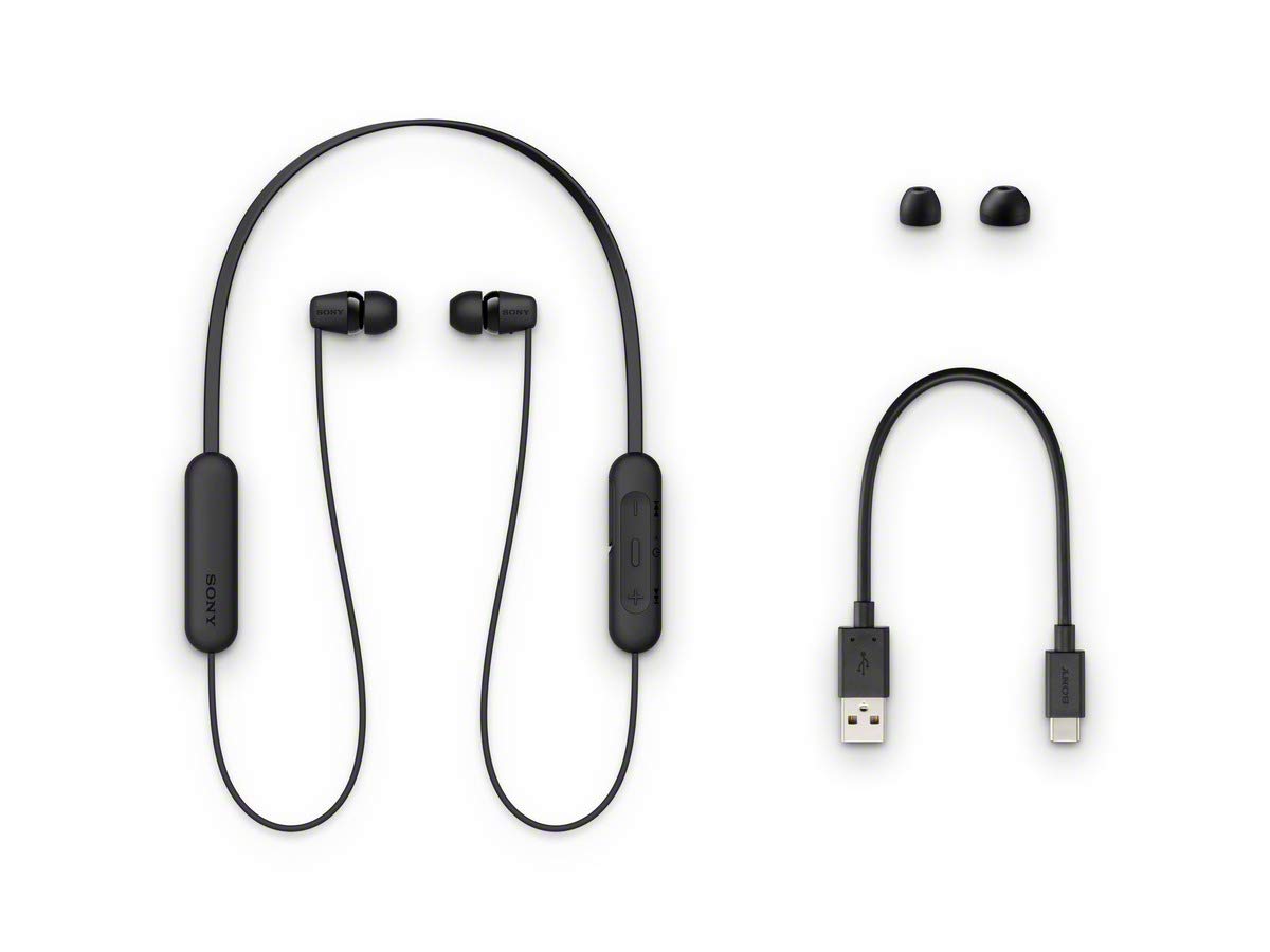Sony WI-C200 packaging and included ear tips showing ready-to-use kit