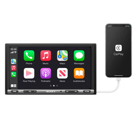 Sony XAV-AX3200 with CarPlay and Android Auto keeps apps accessible while driving.