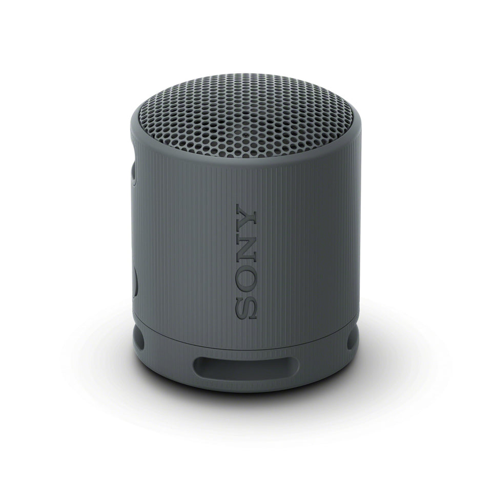 Sony SRS-XB100 front view showing compact speaker and grille, ideal for travel