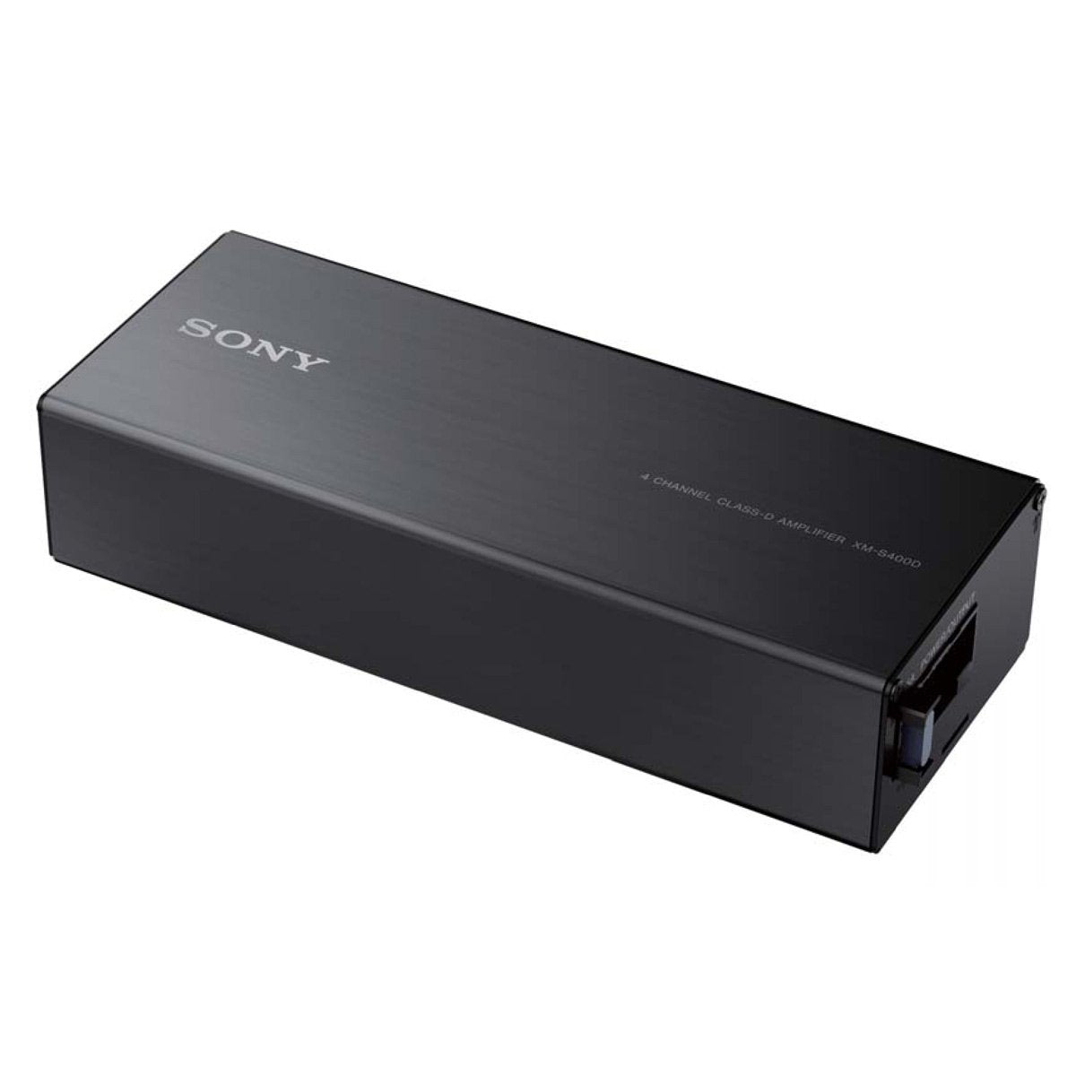 Sony XMS400D 4-channel amplifier front view showing compact design for dash space.