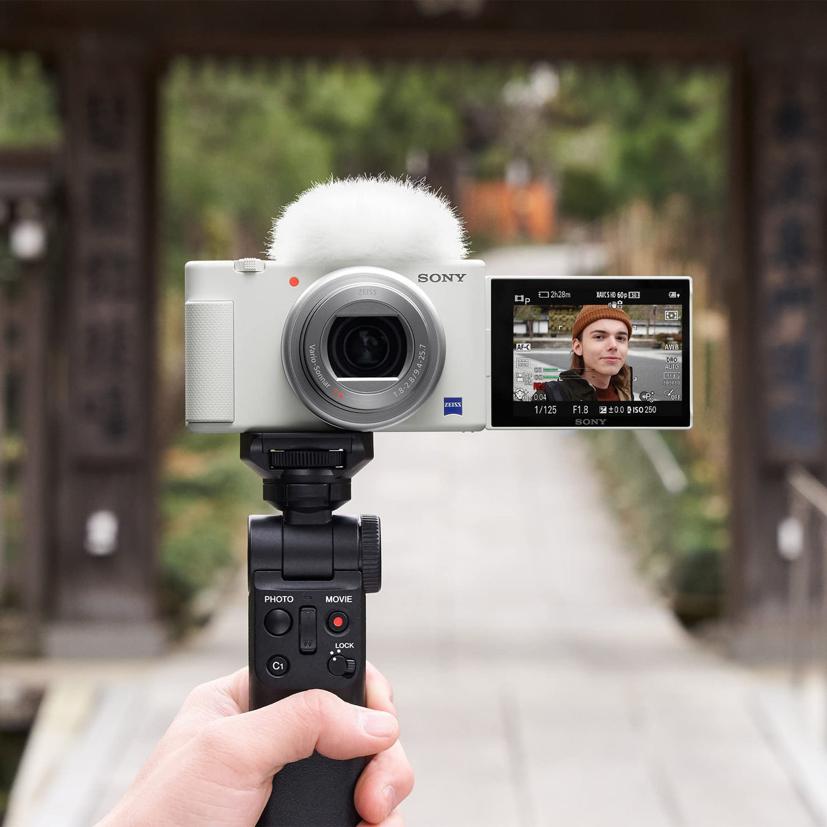 Sony ZV-1 camera side shot highlighting portable form factor for travel shoots.