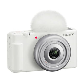 Sony ZV-1F front view; compact, vlog-ready design for on-the-go filming.