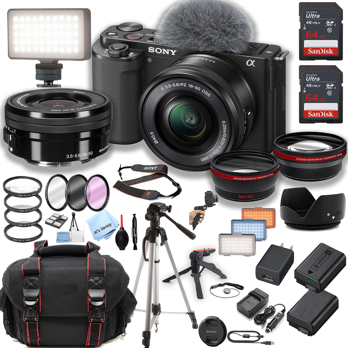 Sony ZV-E10 camera body with 16-50mm lens, versatile vlogging setup for stills and video
