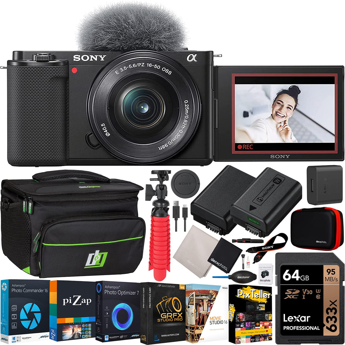 Sony ZV-E10L/B camera front view for portable vlogging on the go