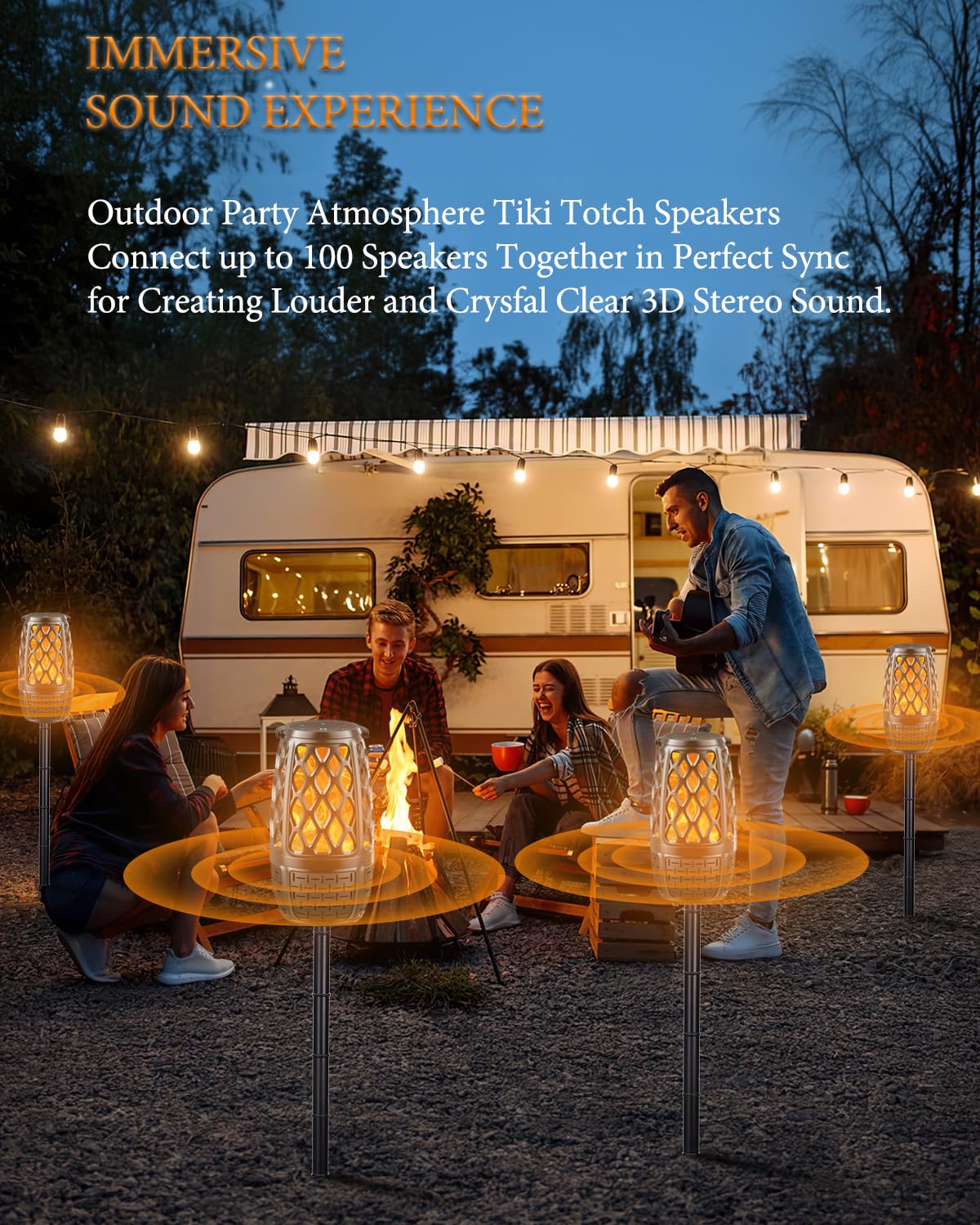 Soobuygoo outdoor speaker delivers immersive 360° sound for backyard gatherings.