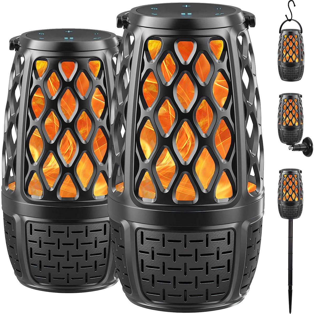 Soobuygoo 2-pack outdoor Bluetooth speaker with flame light for patio ambience.