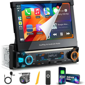 SOOEMAKA single din flip-out front view shows the 7-inch display for easy access.