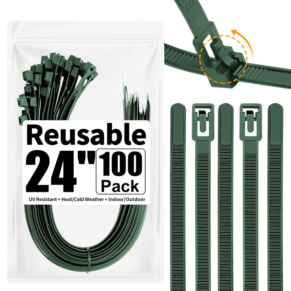 SOOoEC front packaging showing 100 dark green 24-inch ties and count benefit