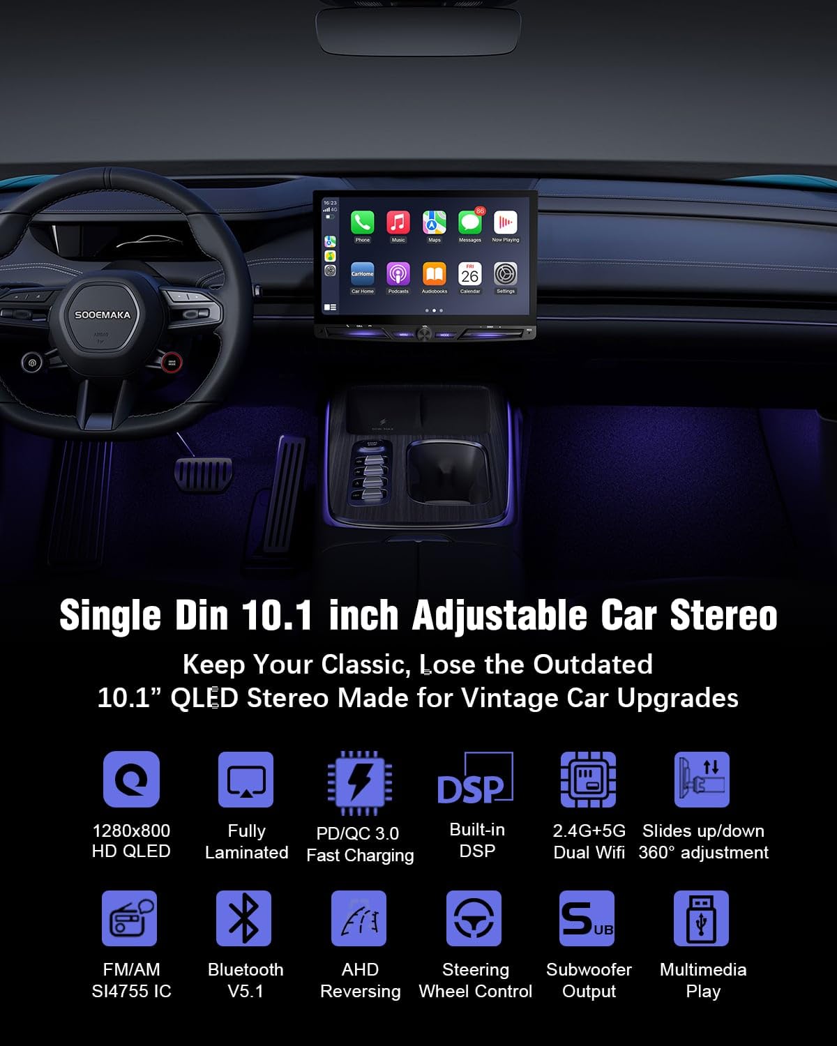 sooemaka PD3.0 QC3.0 fast charging USB-C port for rapid power on the road