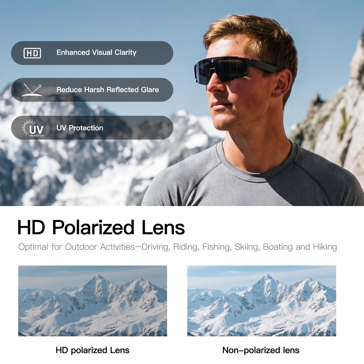 Sooluespo Sport AI Glasses polarized lenses reduce glare outdoors.