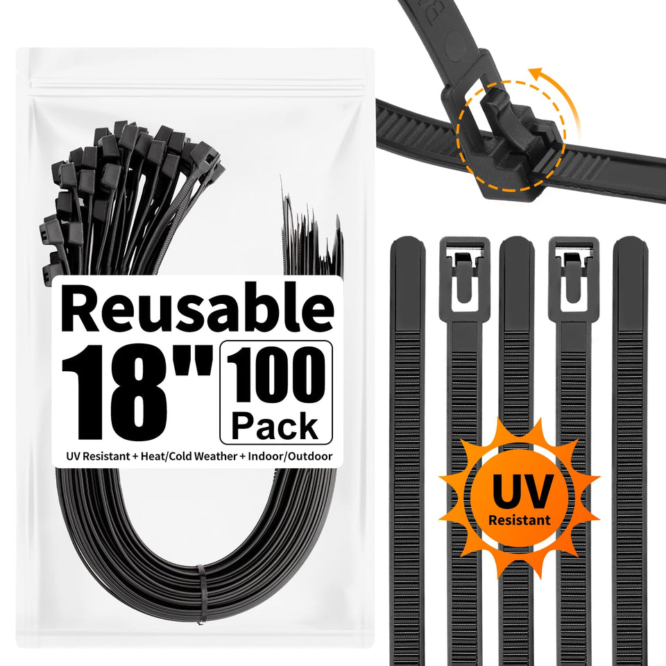 SOOoEC 18-inch heavy-duty zip tie ideal for outdoor use with UV resistance.
