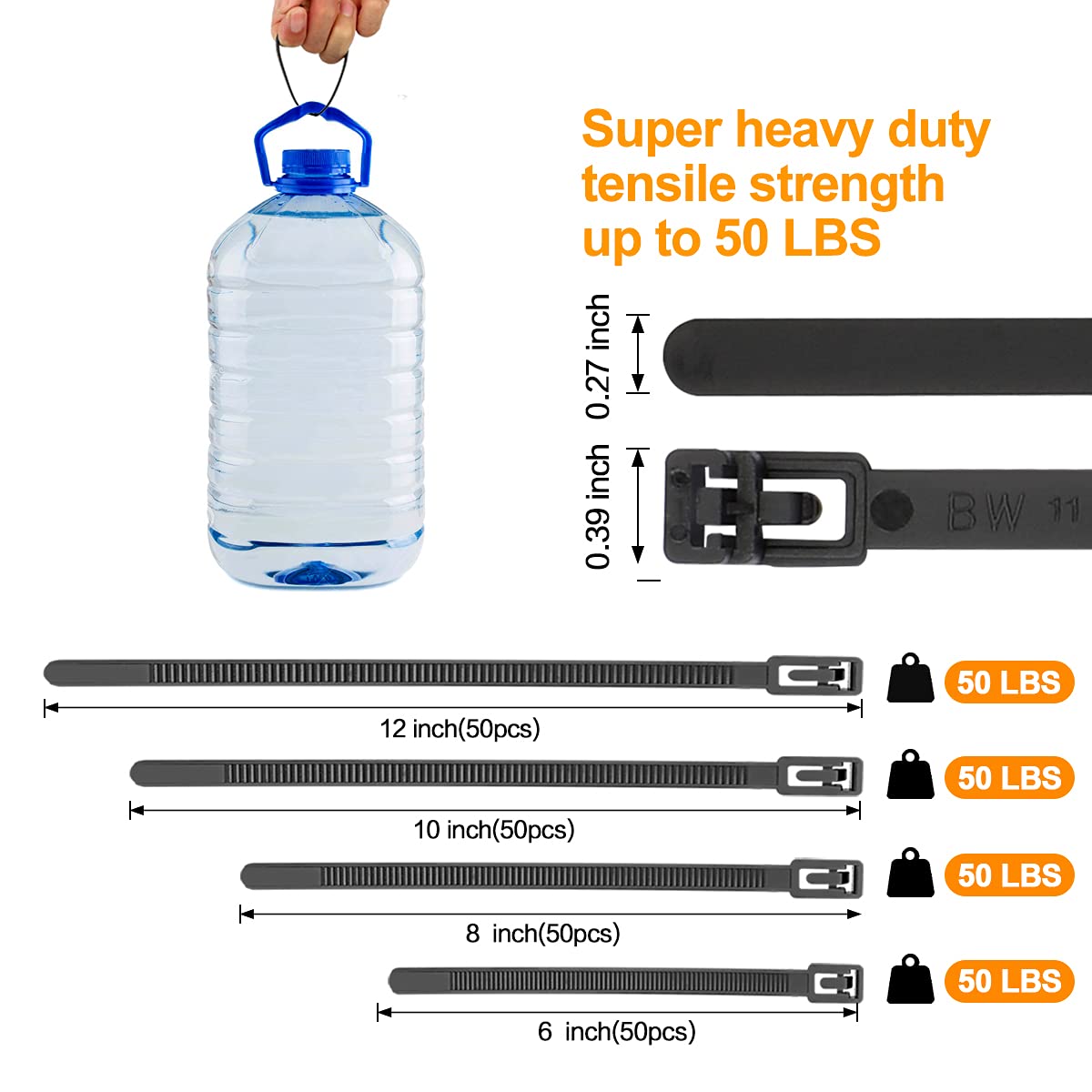 SOOoEC heavy-duty zip ties 60lb capacity ideal for sturdy outdoor projects