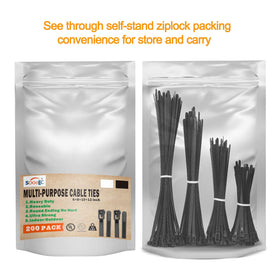 SOOoEC indoor-outdoor use zip ties resist weather, offering flexible application across spaces
