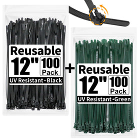 SOOoEC reusable zip ties in black and forest green bundle for organized projects