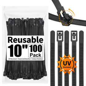 SOOOEC 10-inch heavy-duty zip tie for outdoor use and UV resistance.