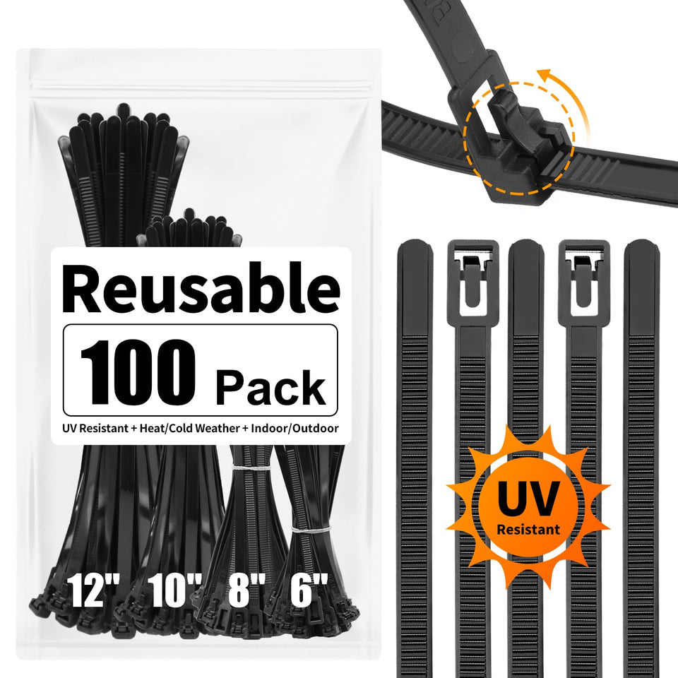 SOOoEC zip ties 6-12 inch pack for versatile indoor/outdoor cable organization.