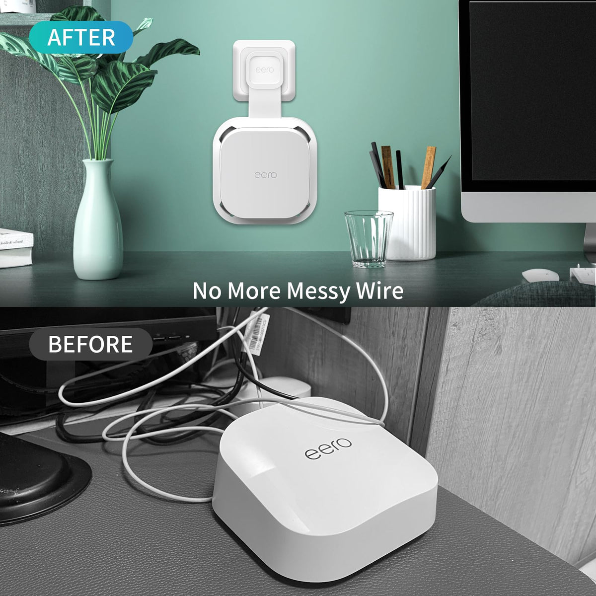 Sootozy eero7 wall mount space-saving design frees desk space.