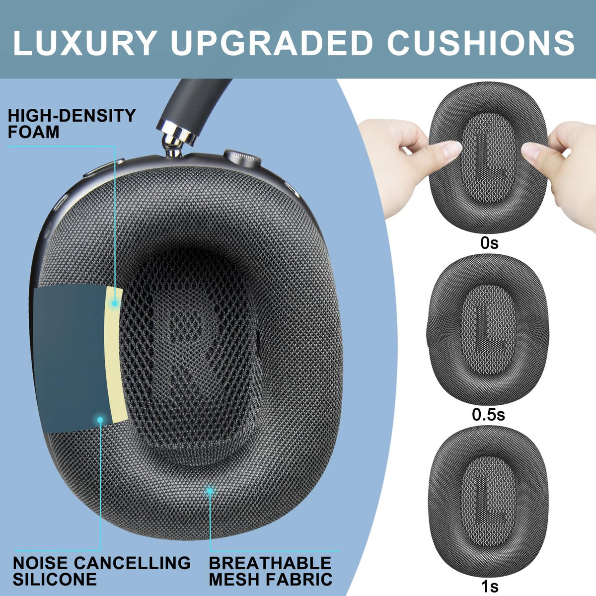 SOPROM AirPods Max cushions silicone layer close-up maintaining seal