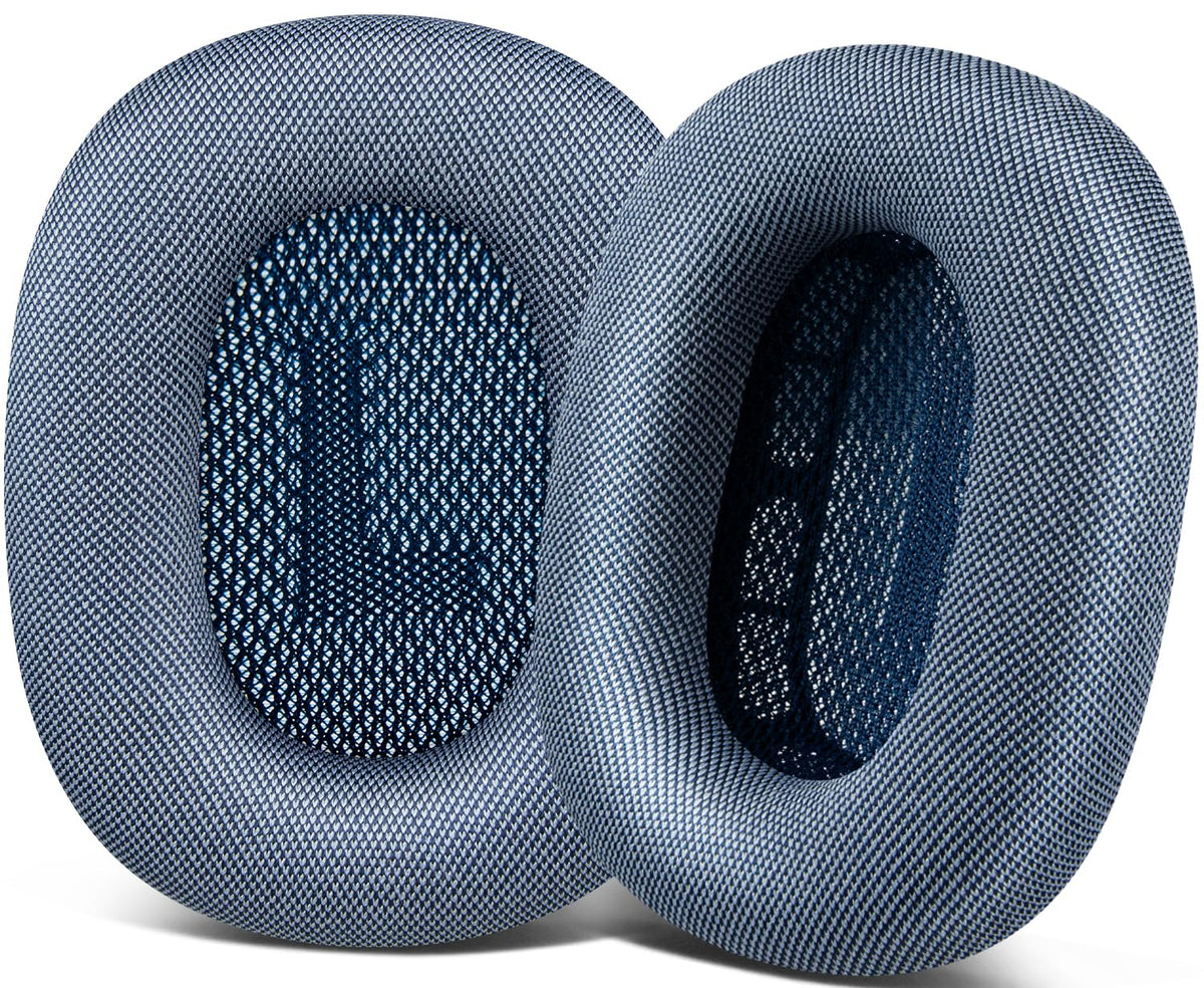SOPROM sky blue ear pads on AirPods Max for a comfortable seal and fit