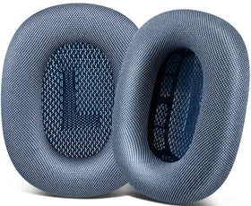 SOPROM sky blue ear pads on AirPods Max for a comfortable seal and fit