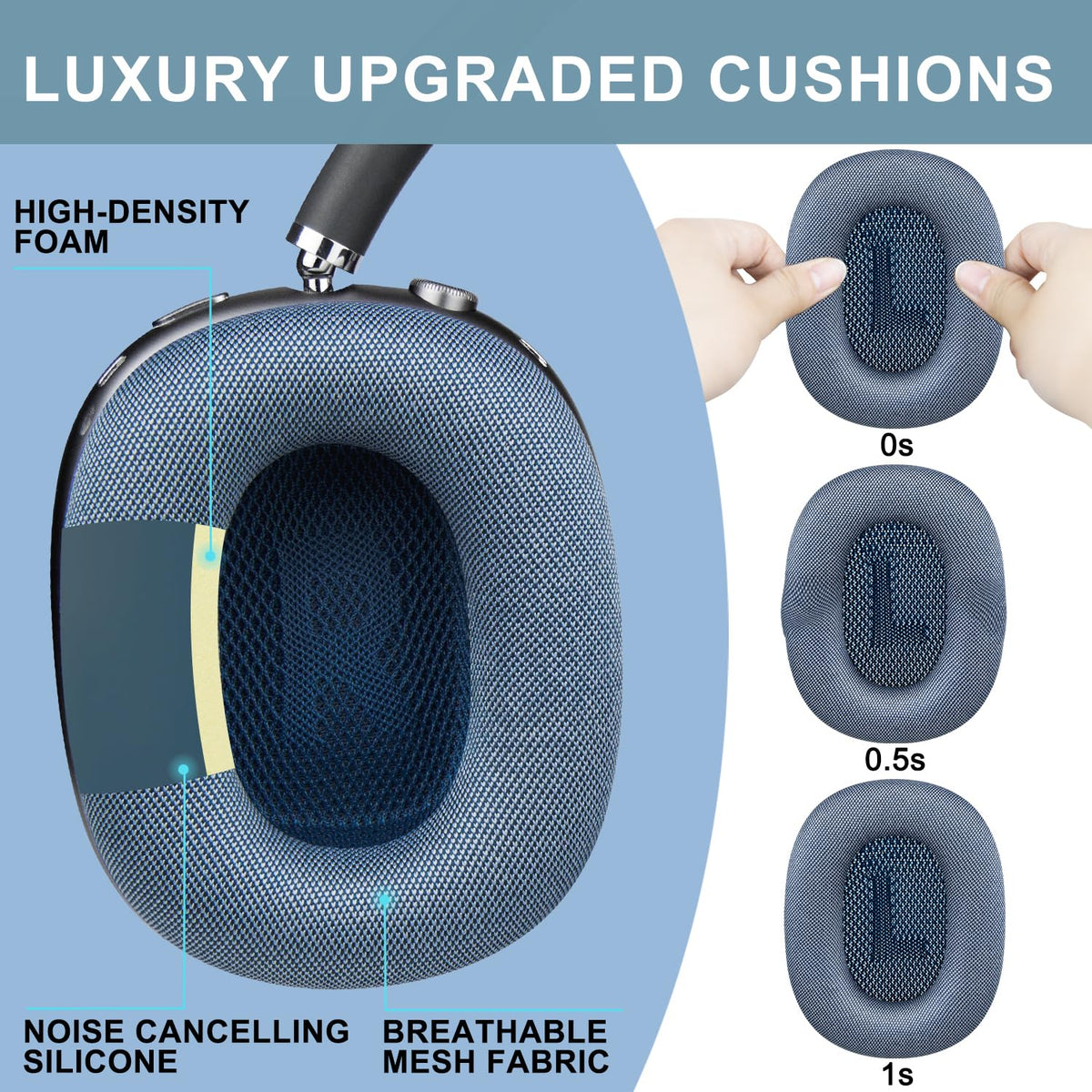Soft foam visible under mesh on SOPROM ear pads for daily comfort