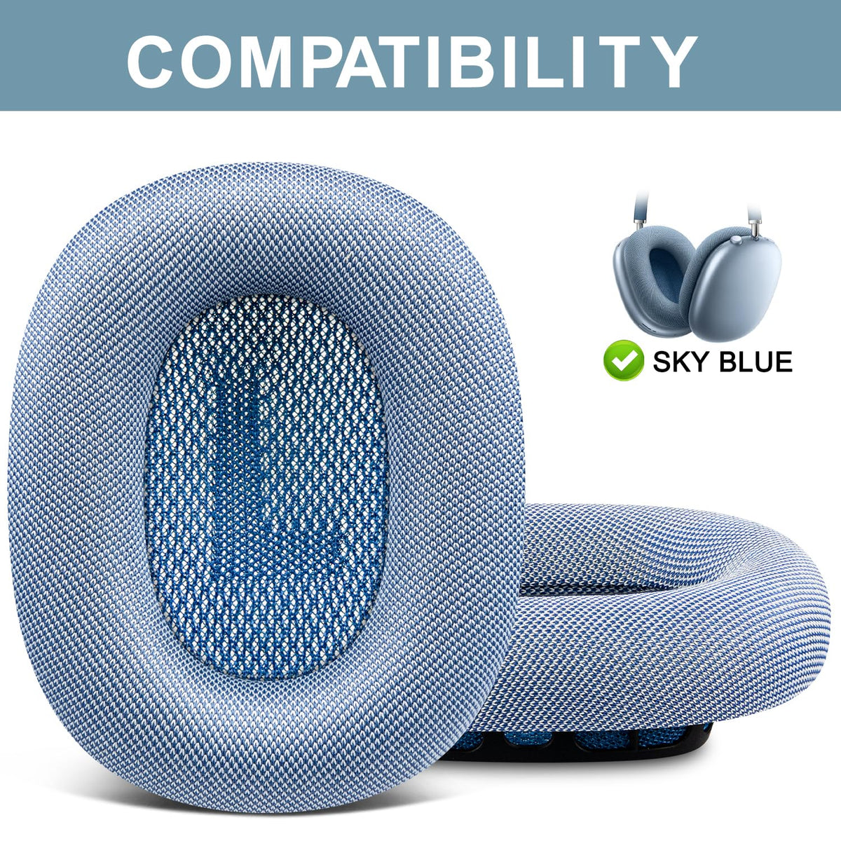SOPROM mesh fabric detail on AirPods Max cushions for durable texture.
