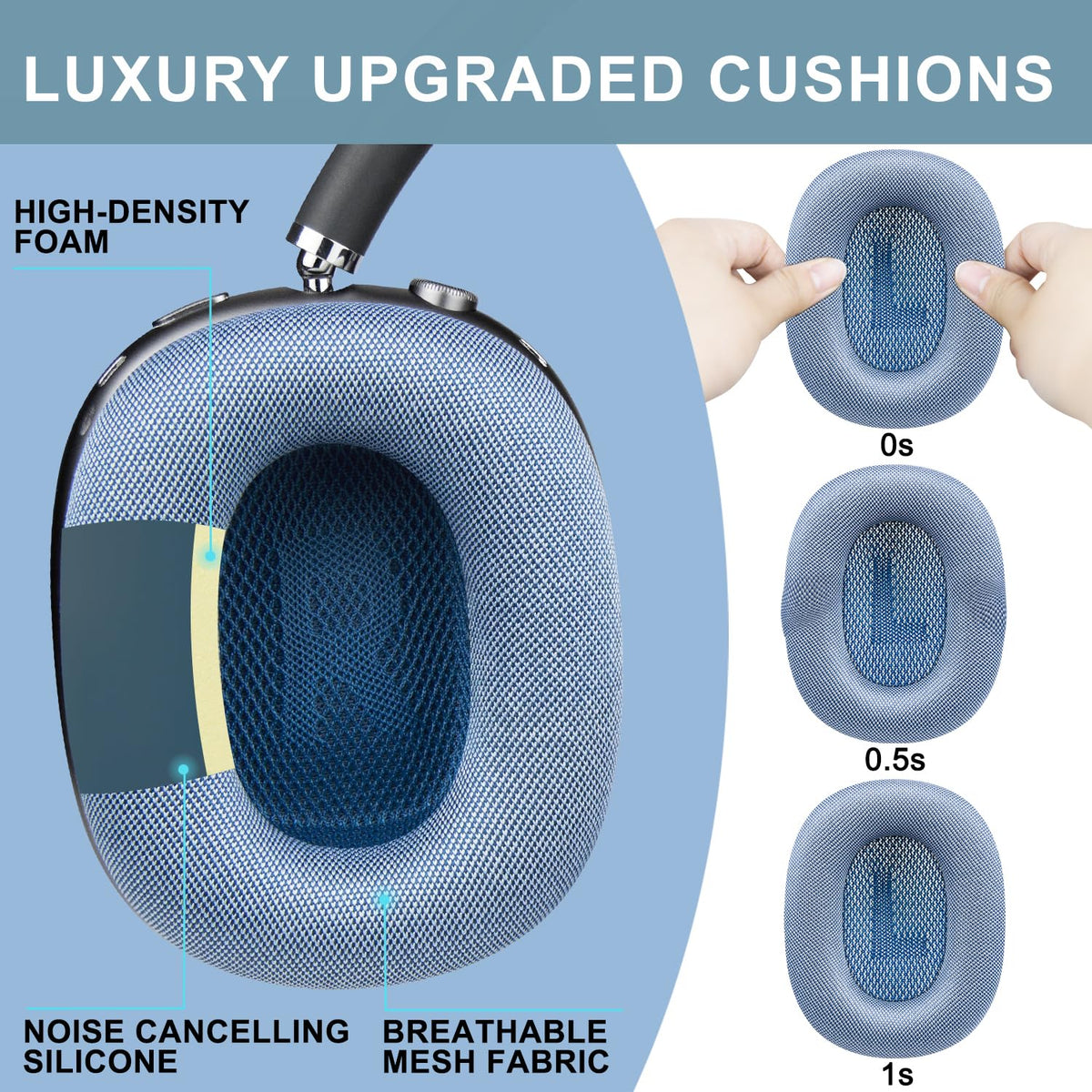 SOPROM replacement pads in navy blue for long-lasting comfort.