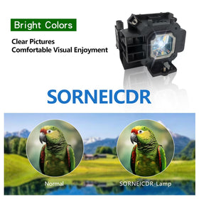 SORNEICDR lamp installed in NEC projector demonstrating easy direct-fit replacement and restored display