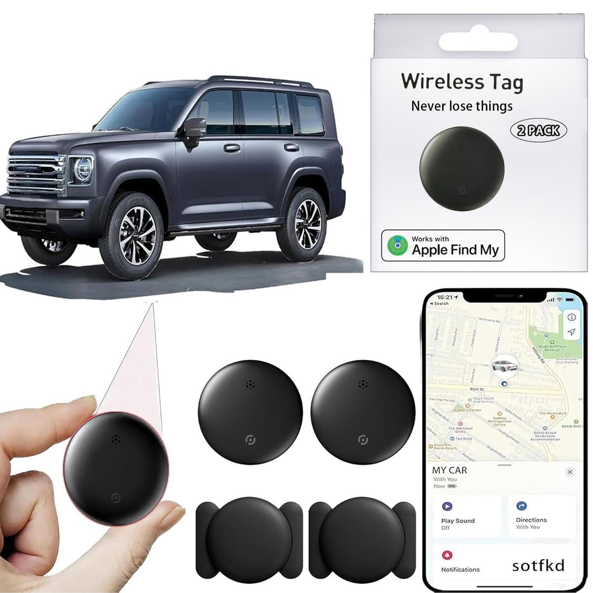 sotfkd car tracker in magnetic shell for easy attachment and discreet tracking