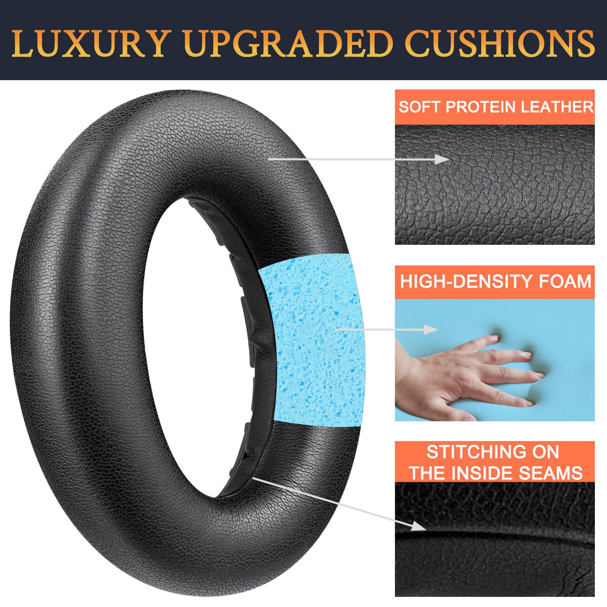 Close-up of premium stitching and materials on SOULWIT earpads.