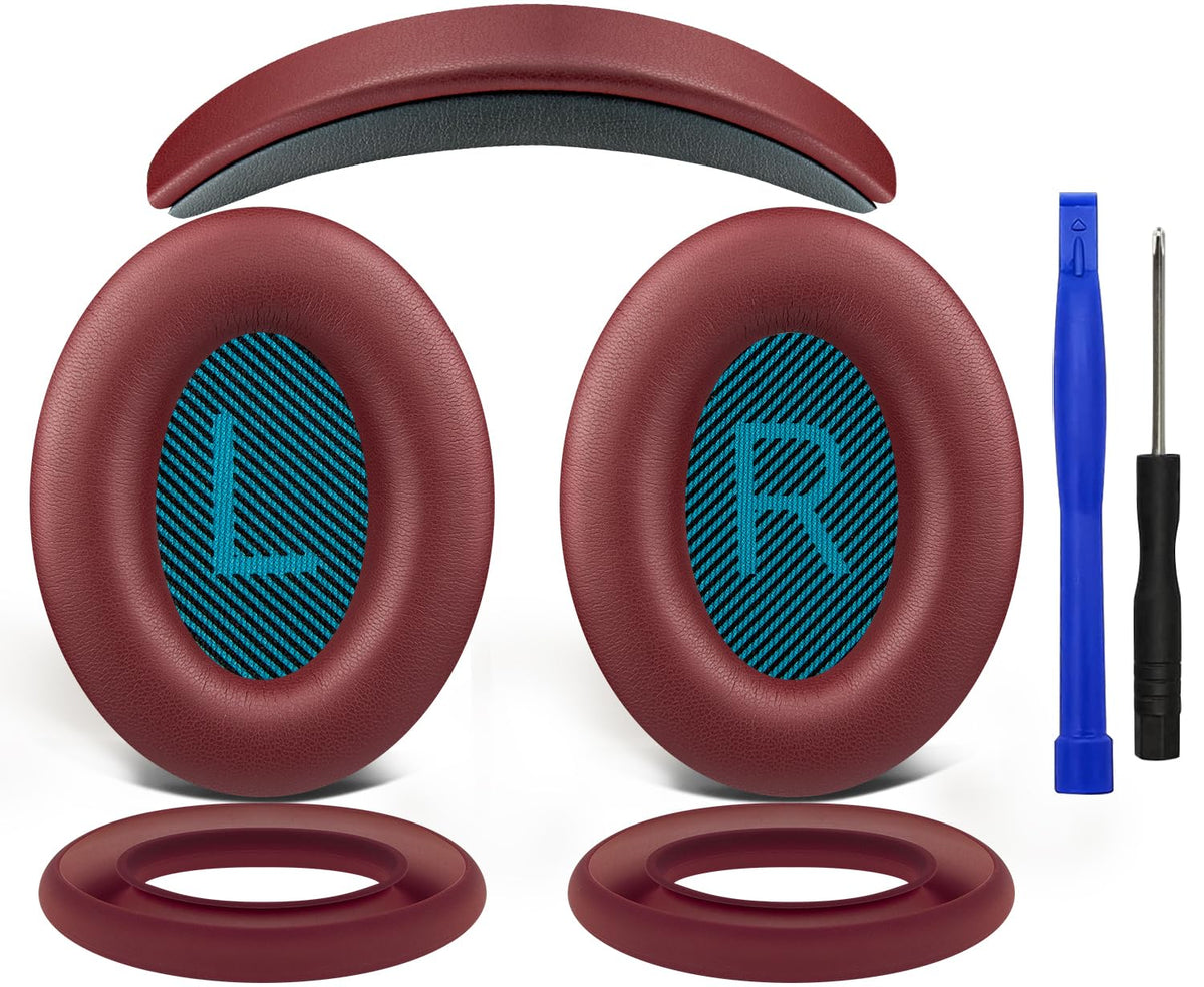 Soulwit Bose QC25 replacement kit burgundy ear pads close-up