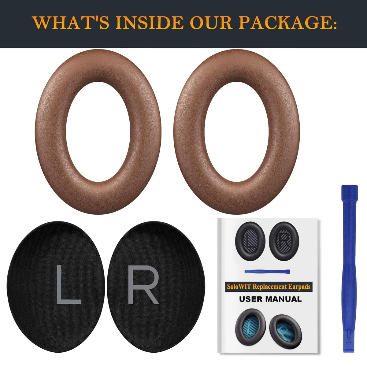 SOULWIT Bose QC45 earpads coffee close-up of soft protein leather for comfort