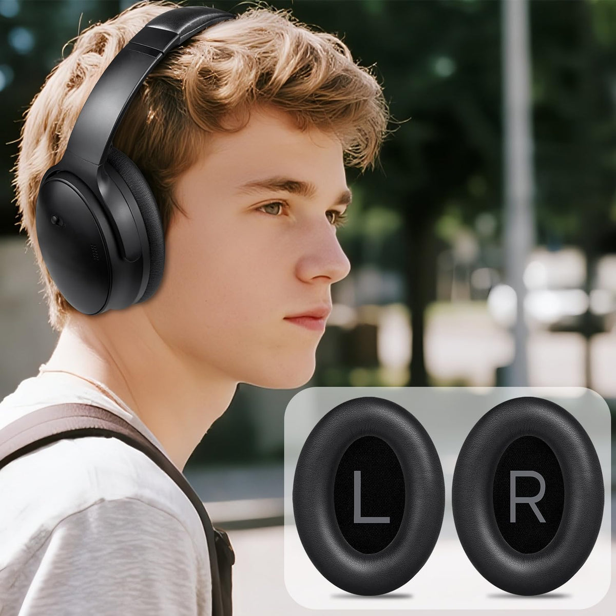 SOULWIT Bose QC45 earpads stitching-inside-seams prevent splits for durability