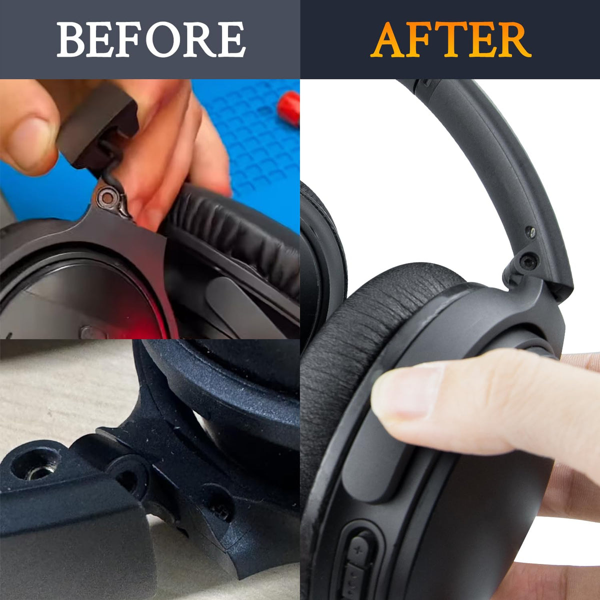 SOULWIT side-by-side old plastic hinge and new metal replacement, improved strength shown
