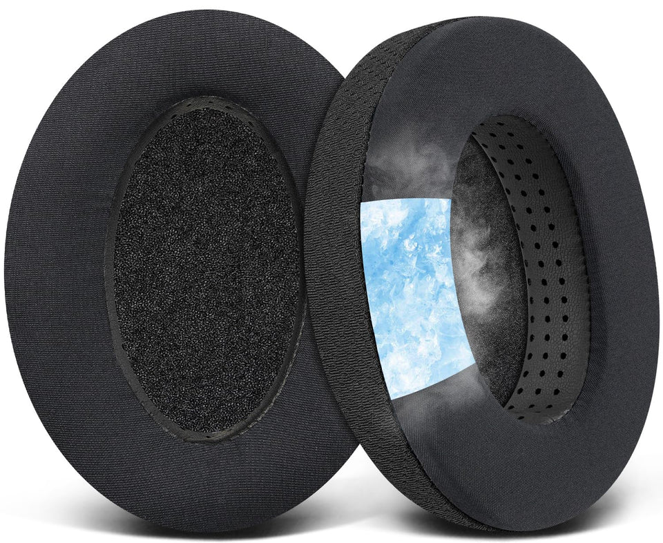 SOULWIT cooling-gel earpads close-up with cooling layer for comfortable listening.