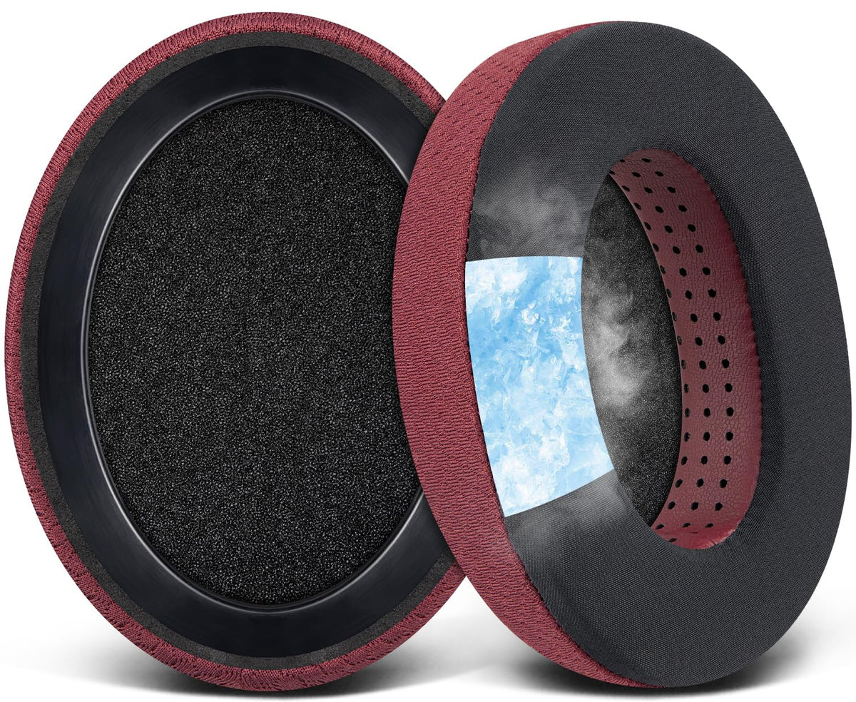 SOULWIT cooling-gel earpads with ice-silk fabric for breathable comfort in Burgundy.
