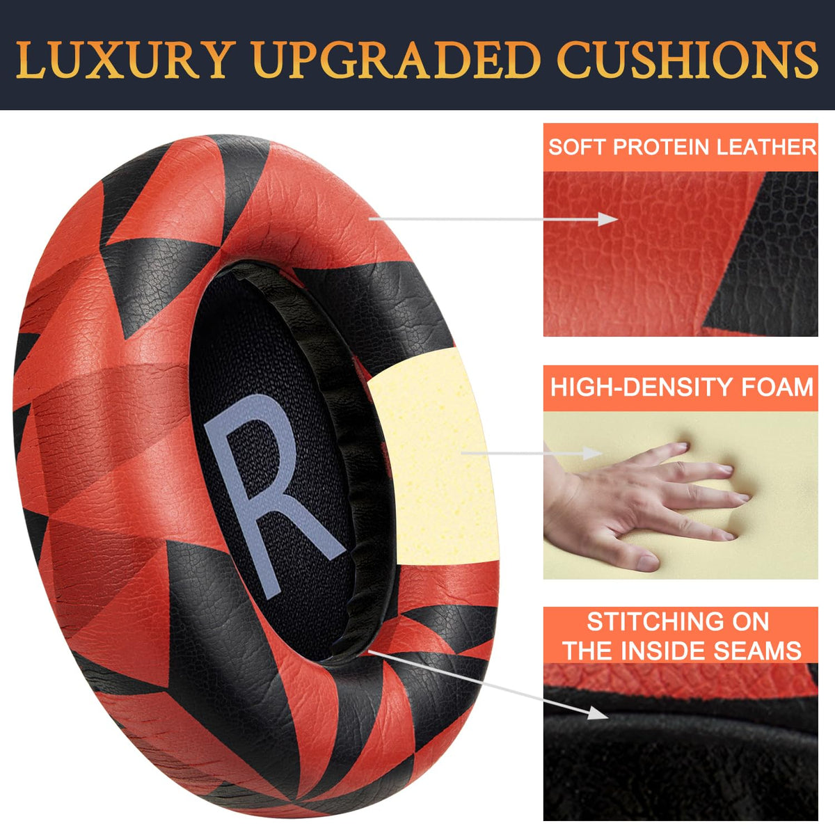 Red Storm color detail on replacement earpads for stylish upgrade