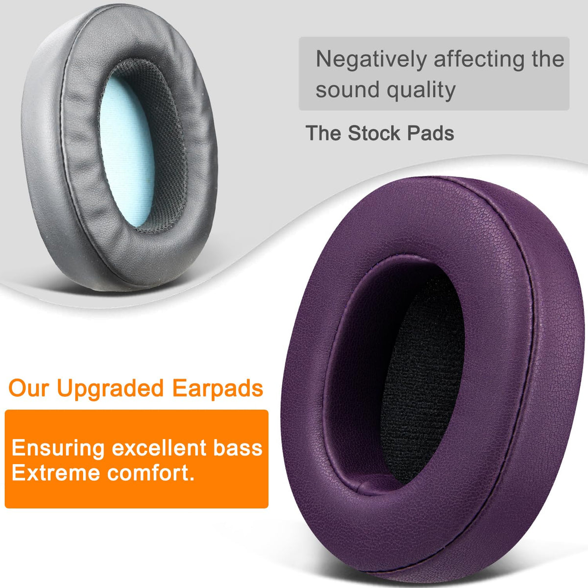 SOULWIT earpads closeup in dark purple showing foam and leather for comfort.