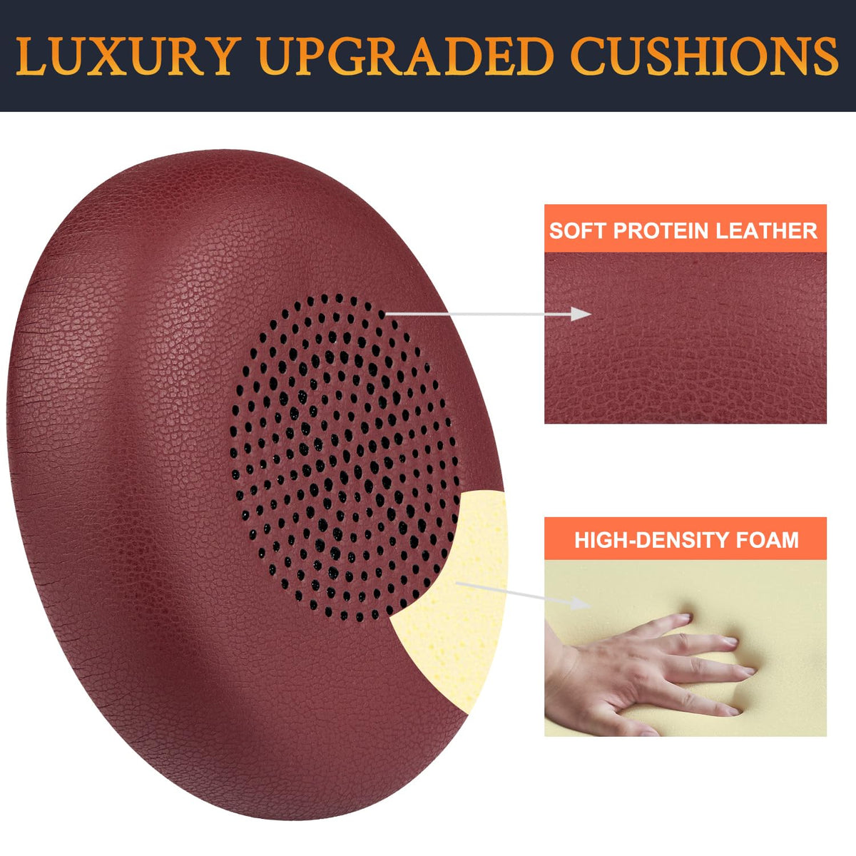 SOULWIT earpads for Jabra Evolve2 40 - close-up of burgundy leather and dense foam