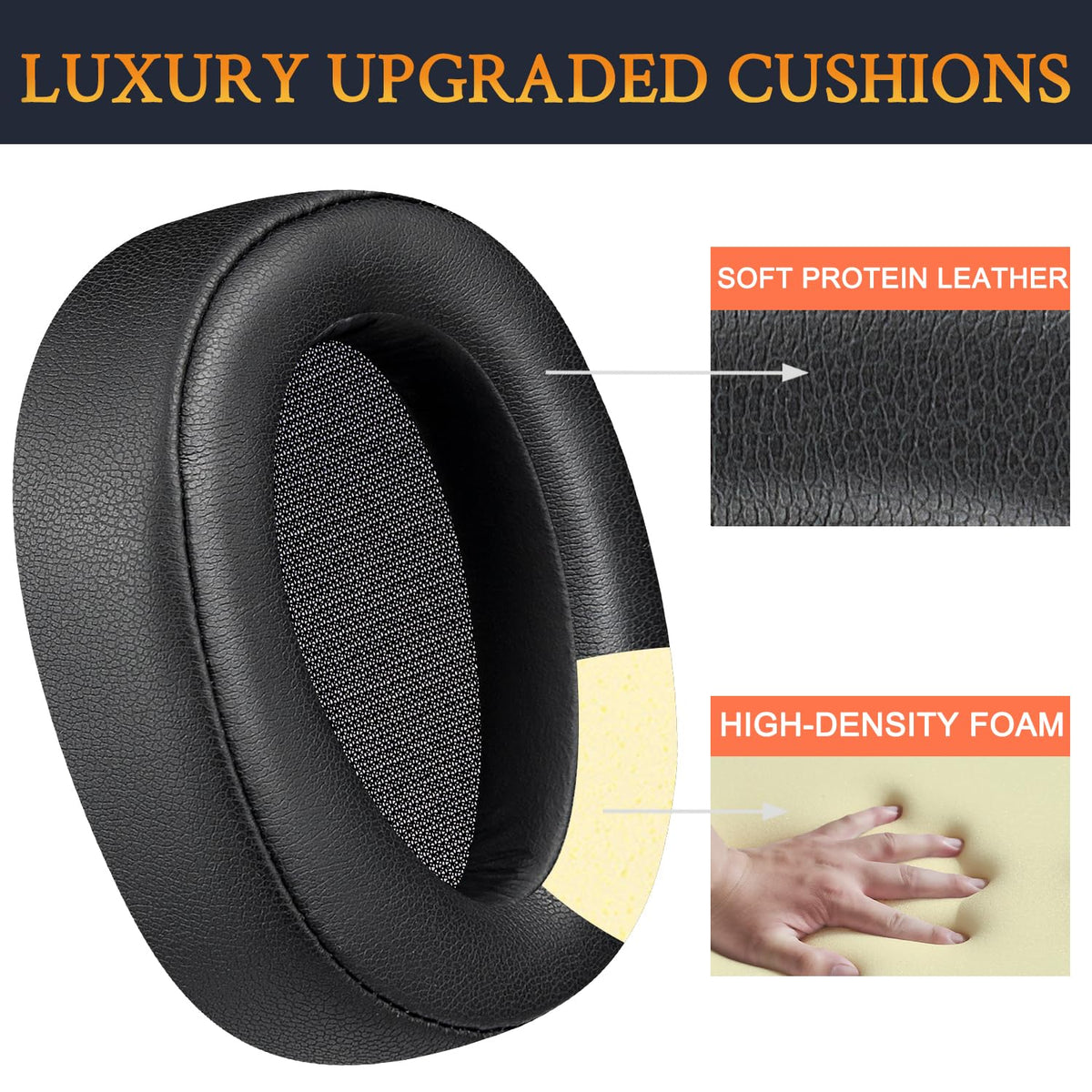 SOULWIT earpads for WH-H900N foam-coverage close-up shows dense memory foam for comfort