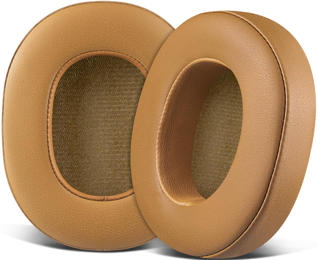 SOULWIT Hesh 3 earpads in brown protein leather, close-up on cushion for comfort.