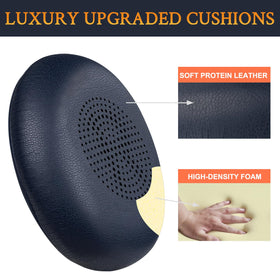 SOULWIT high-density foam earpads in navy reduce ear fatigue.