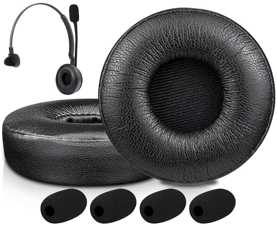 SOULWIT earpads for Jabra Engage mono closeup: premium leather feel and comfort.