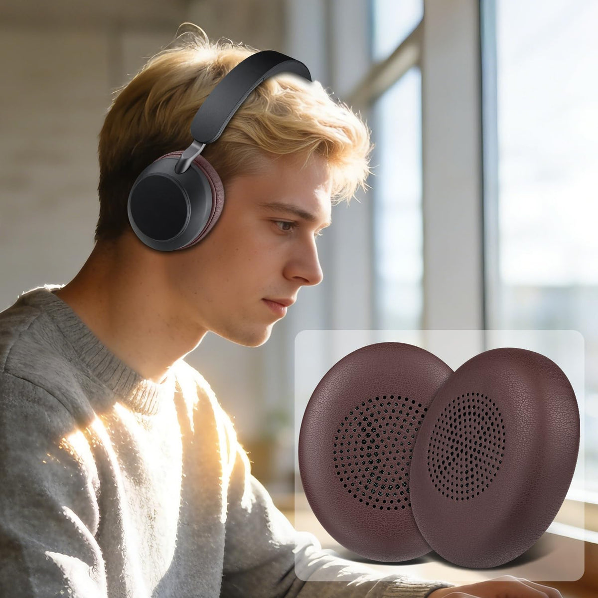 Soulwit earpads mounted on a Jabra headset with refreshed look and wearability.