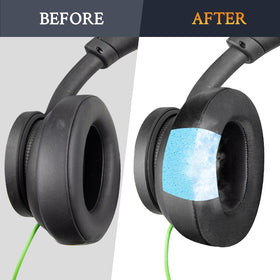 SOULWIT earpads on headset side-by-side show snug, secure fit.