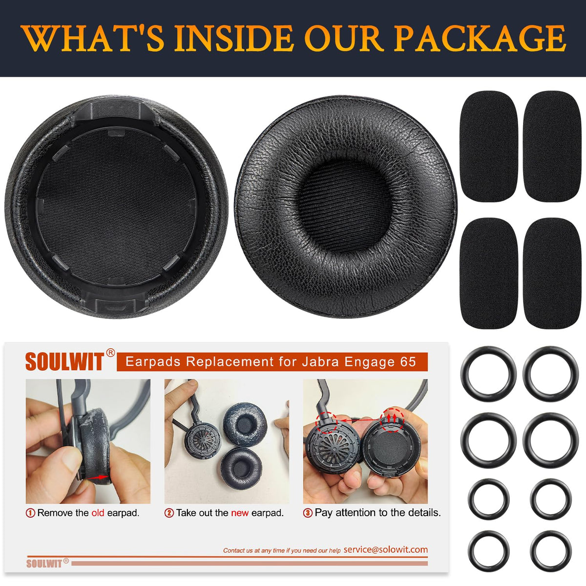 SOULWIT earpads packaging closeup: premium presentation and model clarity.
