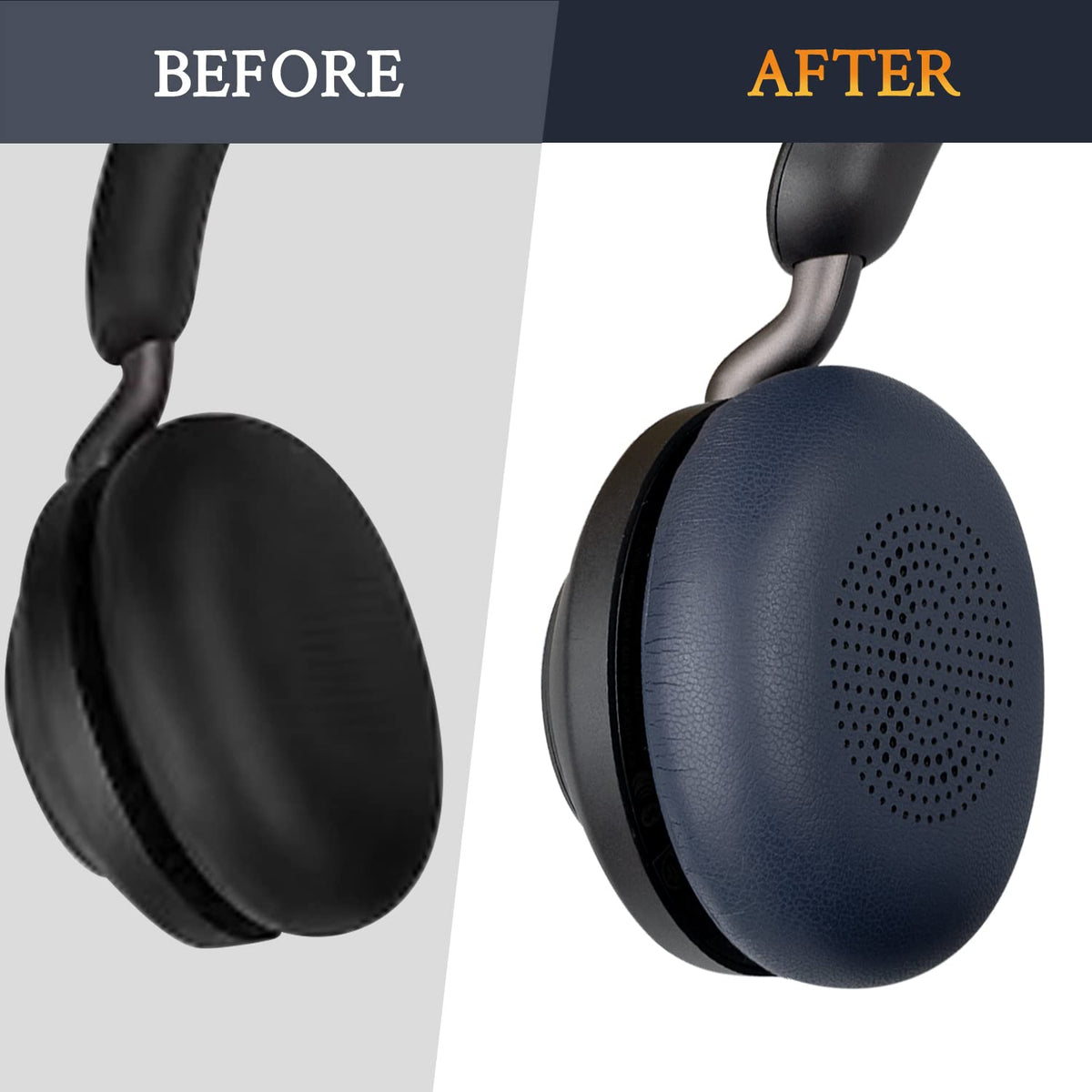 SOULWIT earpads with soft protein leather in navy feel premium and durable.