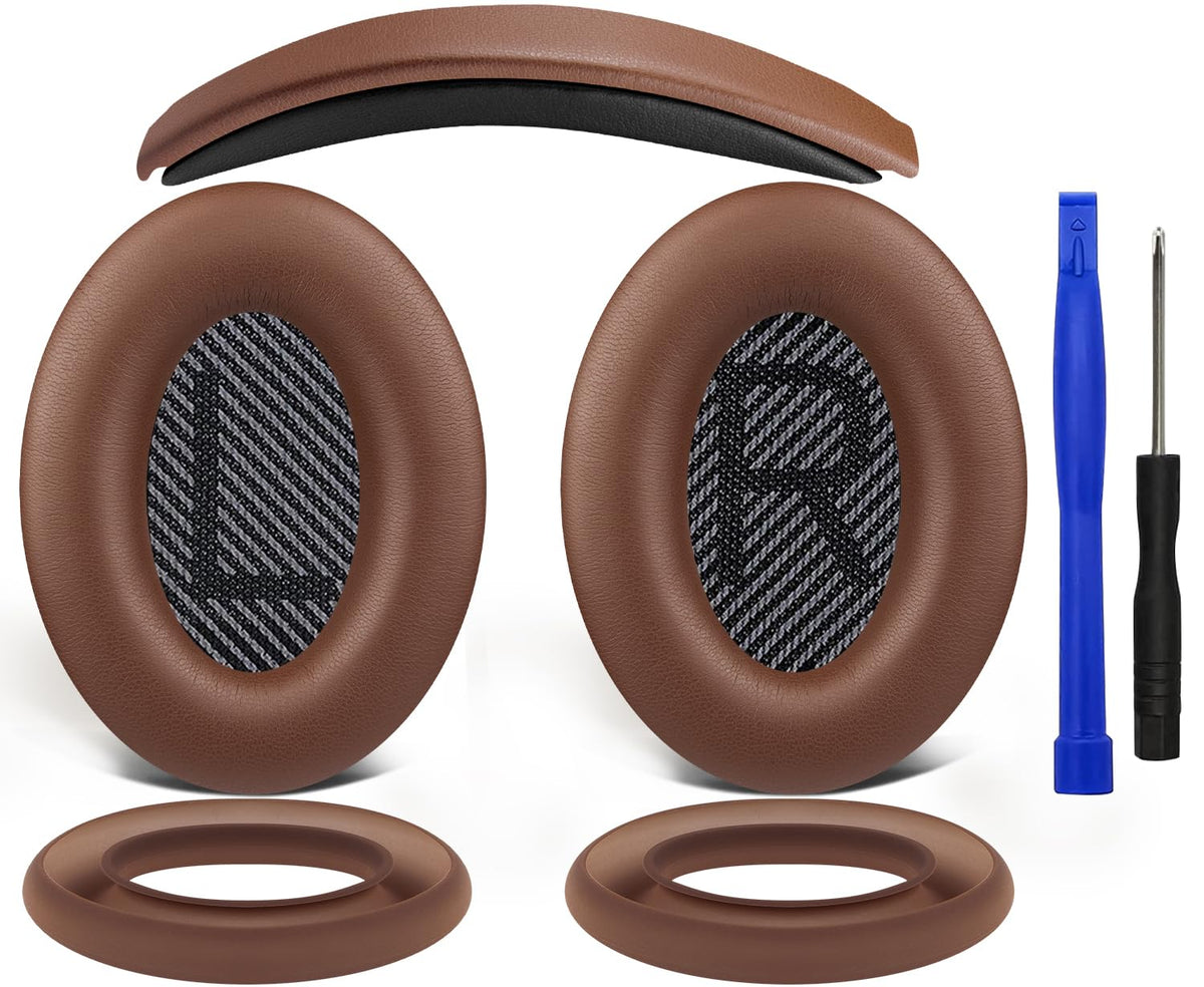 SOULWIT replacement kit front view showing coffee ear pads and headband, renewing comfort