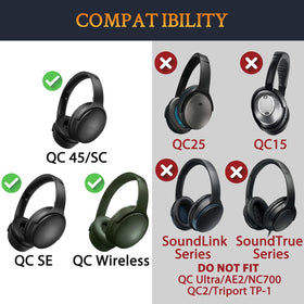SOULWIT headband cover for Bose QC45 side view in Cypress Green, durable protein leather.